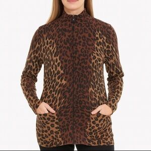 Belford cardigan full zip sweater animal cheetah/leopard print pima cotton SZ L